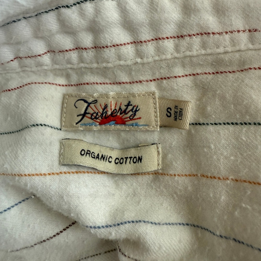 Faherty Women's Organic Cotton Striped Button Down Shirt White Small Long Sleeve - Picture 7 of 8
